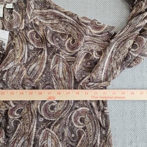 Cato Tunic Women's Size 14/16W Brown Paisley Metallic NWT Ruffles Flutter - Picture 9 of 14